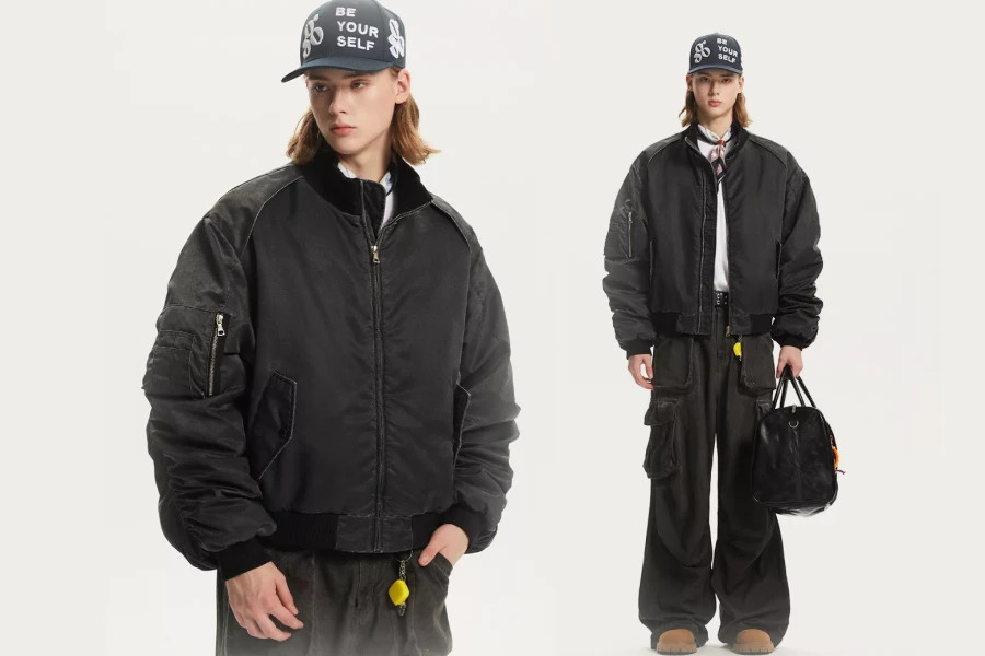 Vintage Washed Bomber Jacket for Men