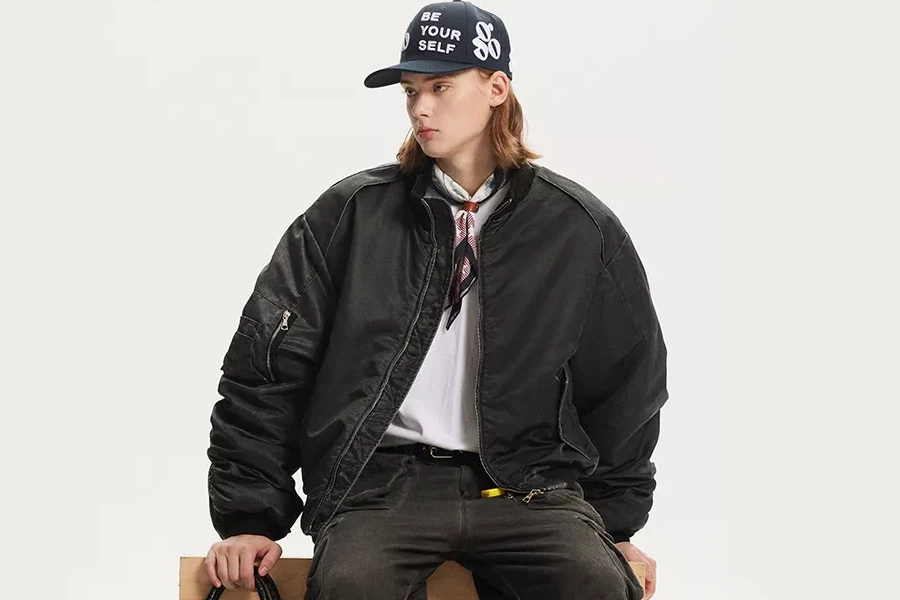 Vintage Washed Bomber Jacket for Men