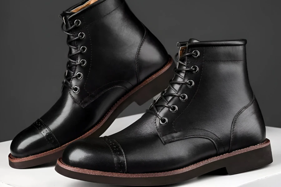 Cowhide Motorcycle Brogue Boots